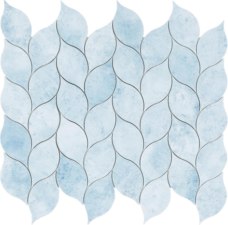 Tilingview 10-Sheet Peel and Stick Backsplash Tile for Kitchen, Self-Adhesive Mosaic Glossy Leaf Stick on Wall Tile with Gaps (Pastel Blue) - Image 1